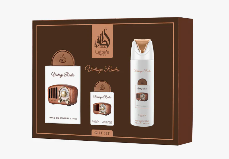 Profumo Arabo Lattafa Pride Vintage Radio – Cofanetto Regalo 3 Pezzi (EDP 100ml + 20ml + Deodorante)