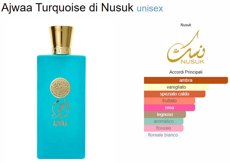 Profumo Arabo Nusuk Ajwaa Turquoise 100 ml Unisex - immagine 3